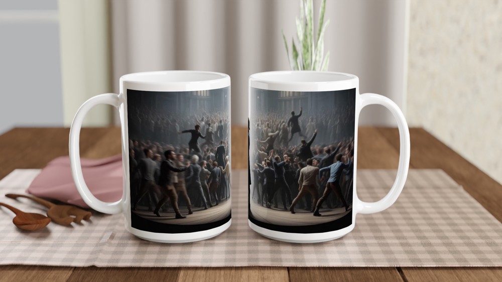 Revolutionary Leader Standing in the Spotlight - Dramatic Stage Scene Mug — view 2
