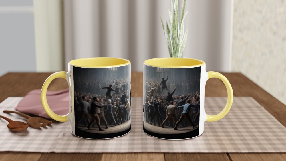Revolutionary Leader Standing in the Spotlight - Dramatic Stage Scene Mug — view 8