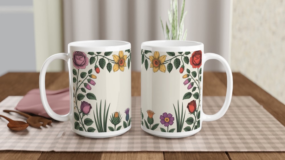 UK Floral Emblem Mug | Botanical Rose Thistle Daffodil Shamrock | British Royal Heritage Gift | Present for Mum — view 2