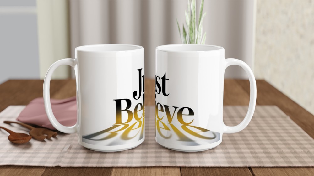 Just Believe Inspirational Typography Mug — view 2