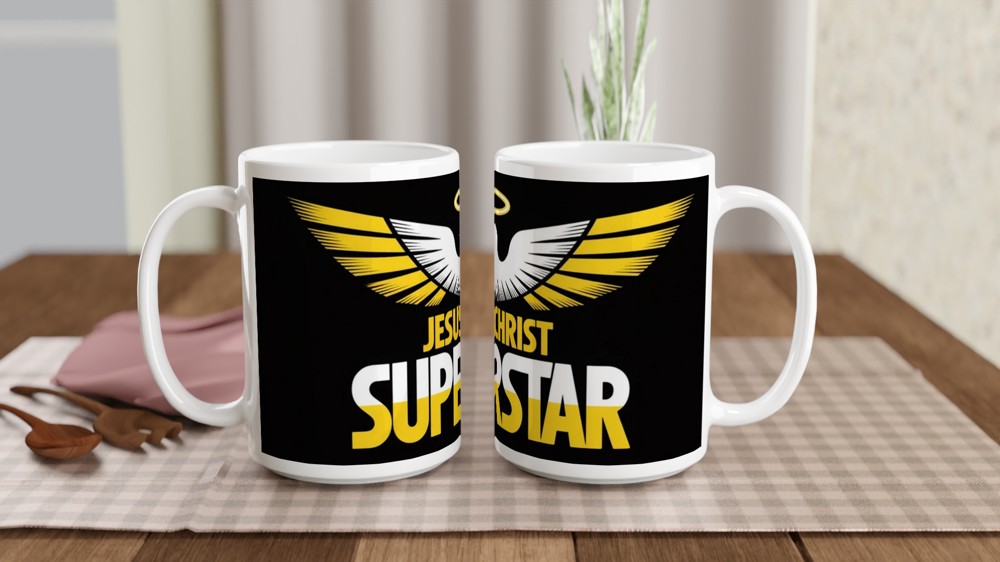 Jesus Christ Superstar Mug | 70s Rock Opera Gift | Musical Theatre Present for Him and Her | Superstar Dove Design — view 2