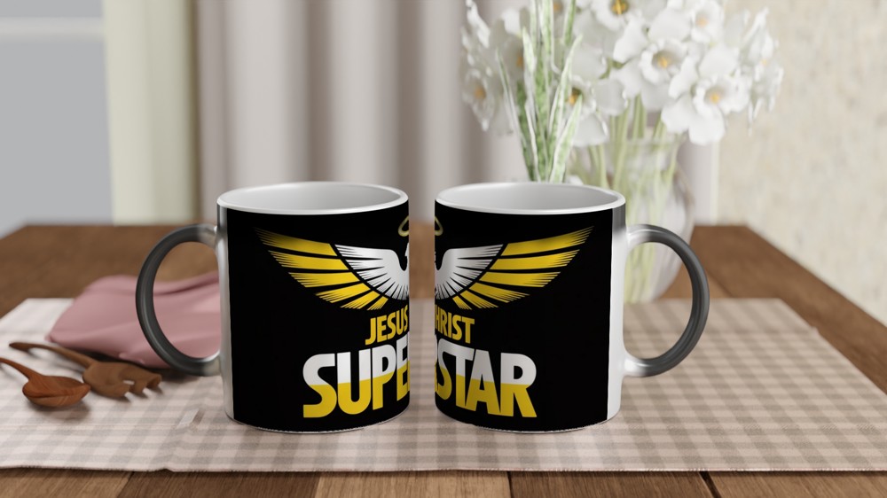 Jesus Christ Superstar Mug | 70s Rock Opera Gift | Musical Theatre Present for Him and Her | Superstar Dove Design — view 3