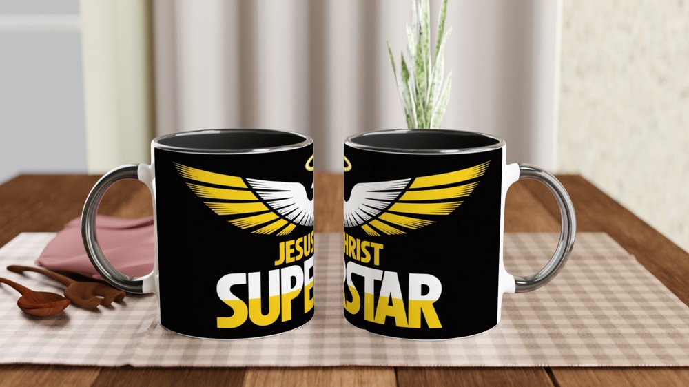 Jesus Christ Superstar Mug | 70s Rock Opera Gift | Musical Theatre Present for Him and Her | Superstar Dove Design — view 9