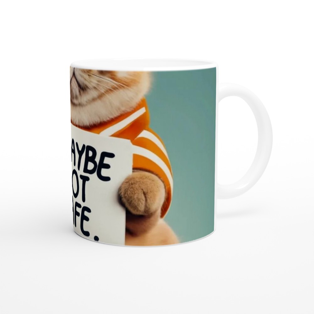 Funny Cat Holding Maybe Not Safe Sign Mug — view 12