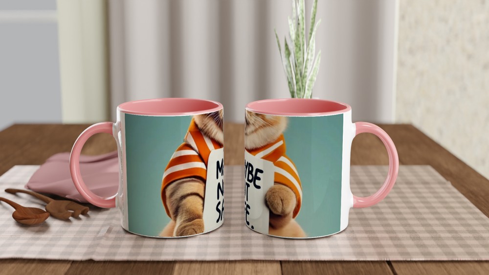 Funny Cat Holding Maybe Not Safe Sign Mug — view 6