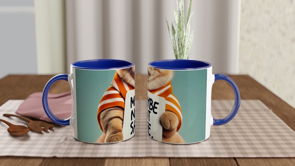 Funny Cat Holding Maybe Not Safe Sign Mug — view 4