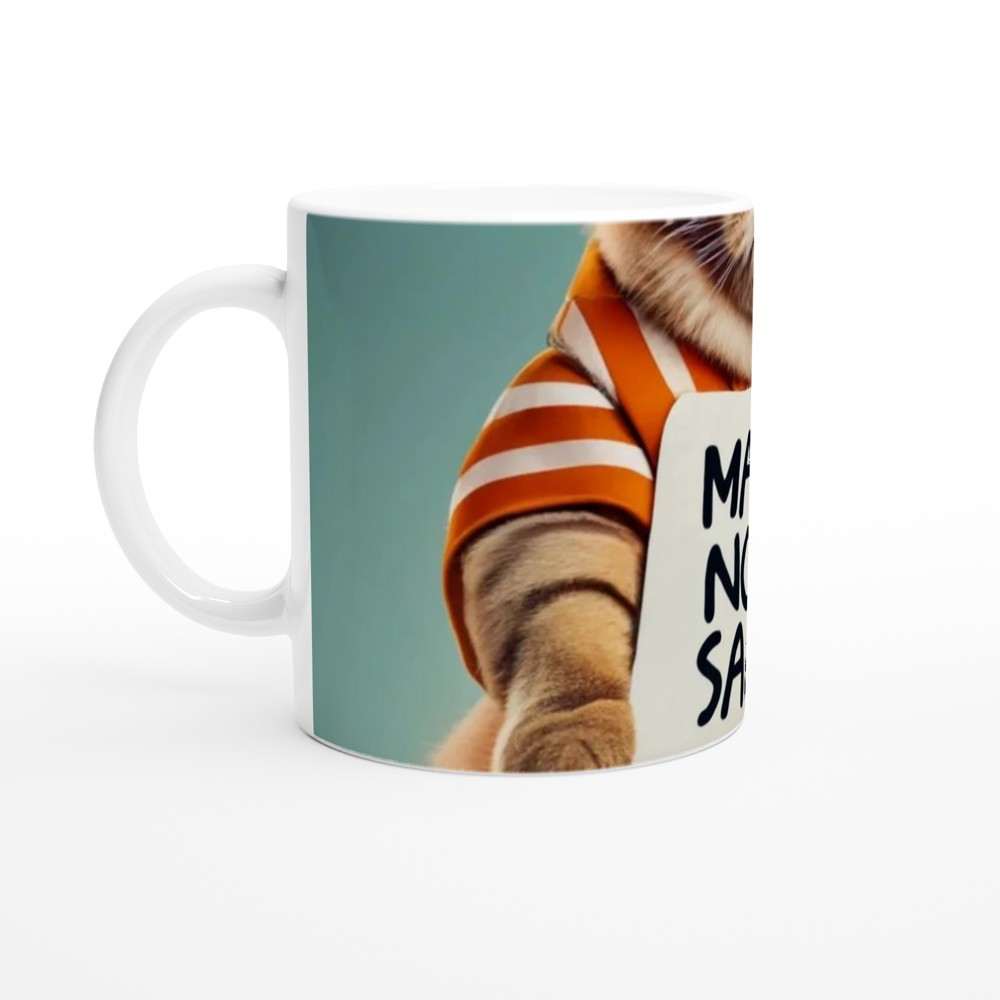 Funny Cat Holding Maybe Not Safe Sign Mug — view 10