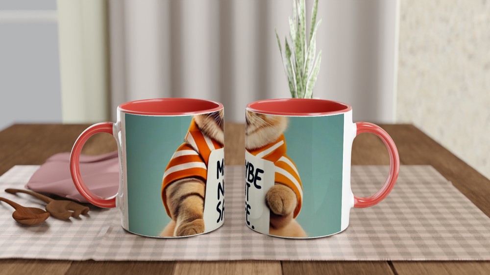 Funny Cat Holding Maybe Not Safe Sign Mug — view 7