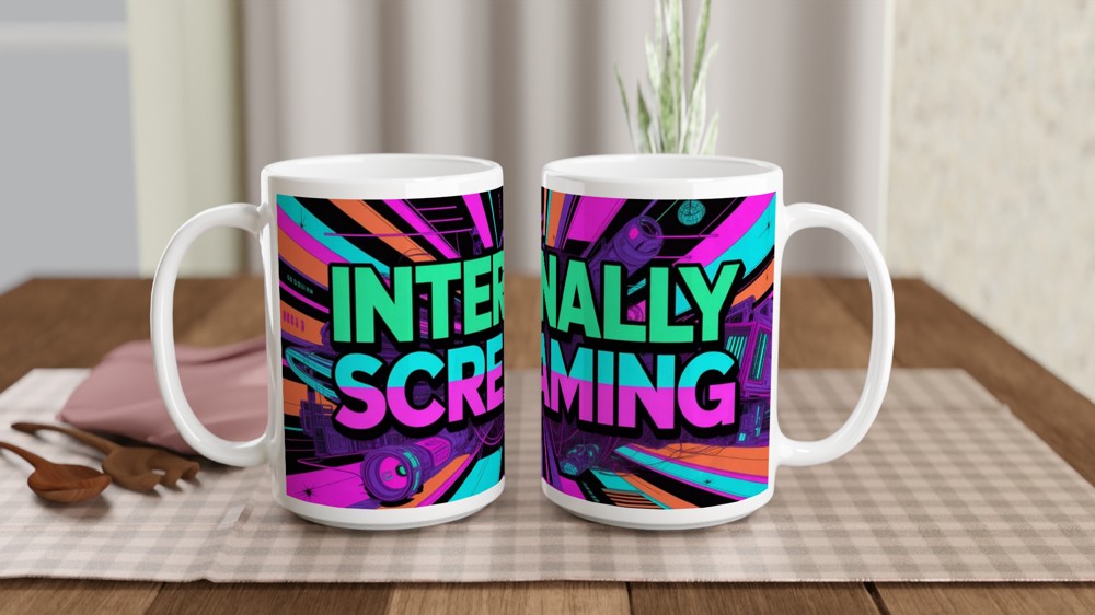 Internally Screaming Mug | Cyberpunk Office Gift | Funny Colleague Leaving Present | Rude Workplace Mug — view 2