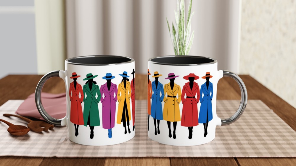 Elegant Fashion Mug | Coat and Hat Silhouette Gift | Mug for Her | Best Friend Birthday Present — view 9