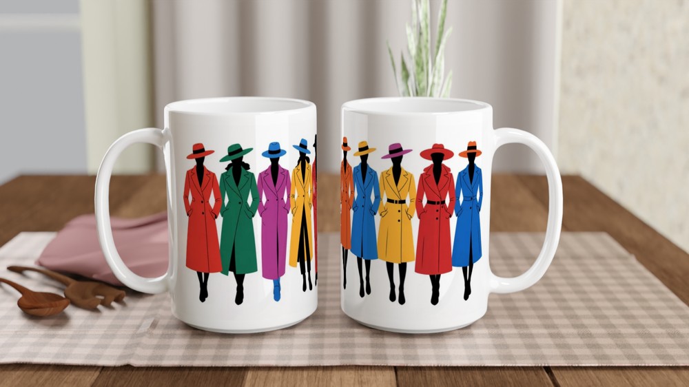 Elegant Fashion Mug | Coat and Hat Silhouette Gift | Mug for Her | Best Friend Birthday Present — view 2