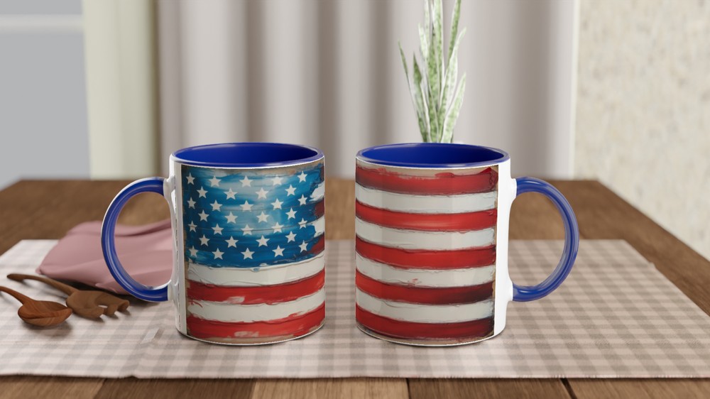 Rustic Painted American Flag Mug - Patriotic USA Art Design — view 4
