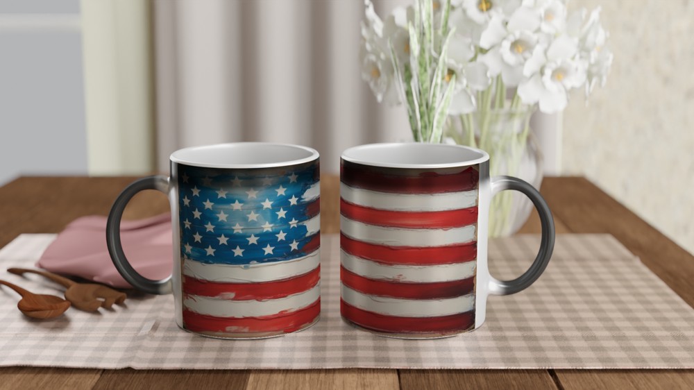 Rustic Painted American Flag Mug - Patriotic USA Art Design — view 3