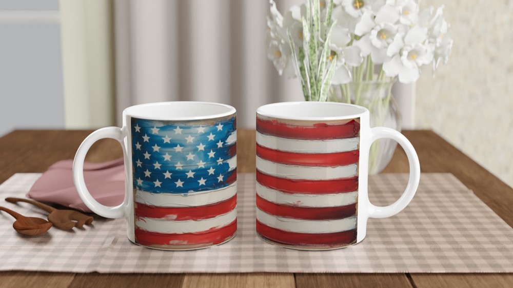 Rustic Painted American Flag Mug - Patriotic USA Art Design