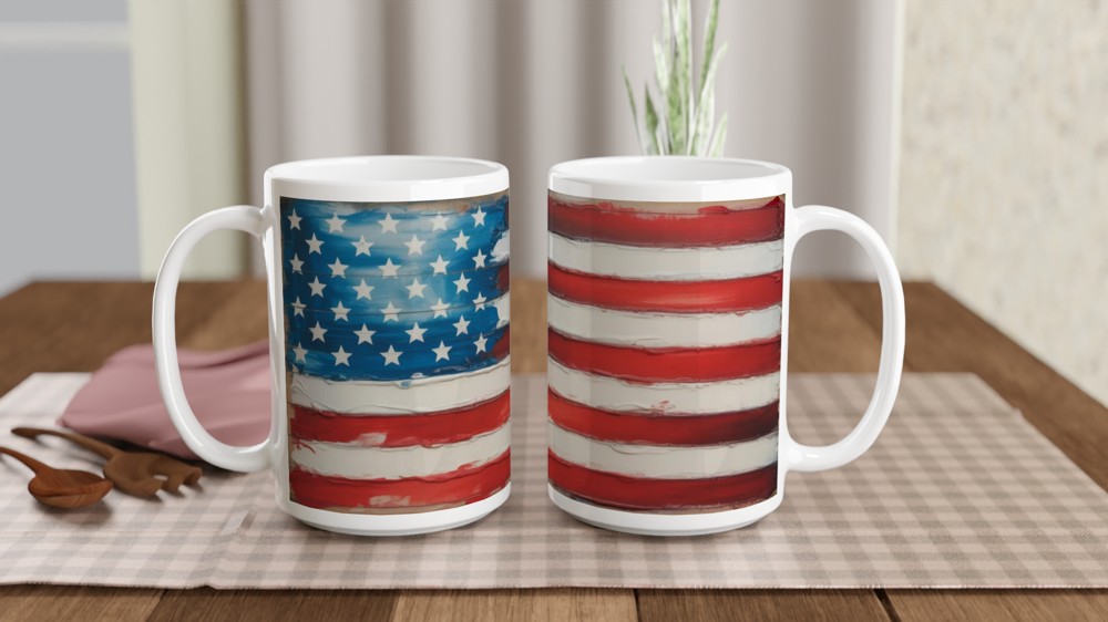 Rustic Painted American Flag Mug - Patriotic USA Art Design — view 2