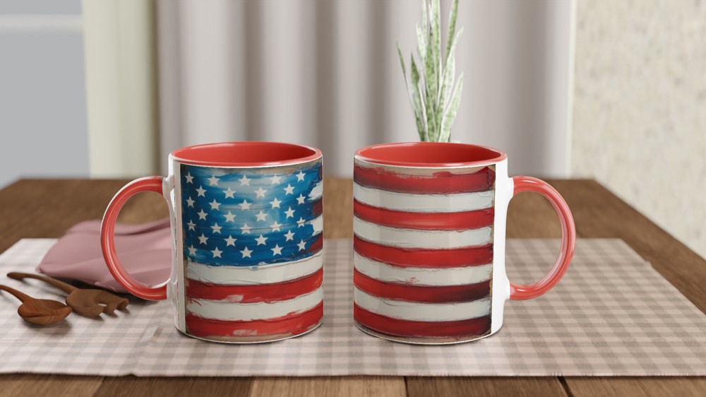 Rustic Painted American Flag Mug - Patriotic USA Art Design — view 7
