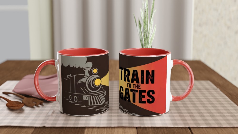 Train To The Gates Vintage Steam Locomotive Mug — view 6