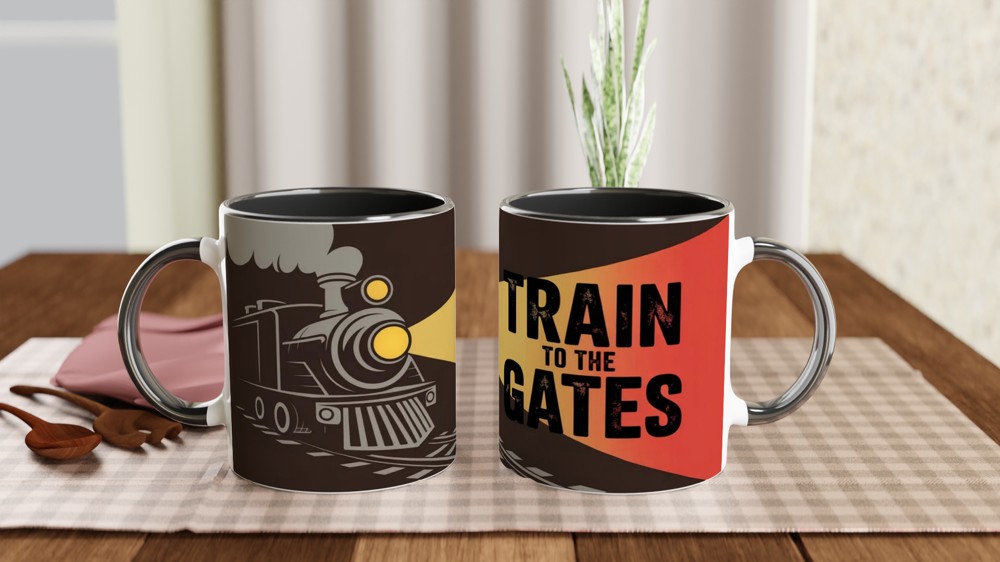 Train To The Gates Vintage Steam Locomotive Mug — view 8