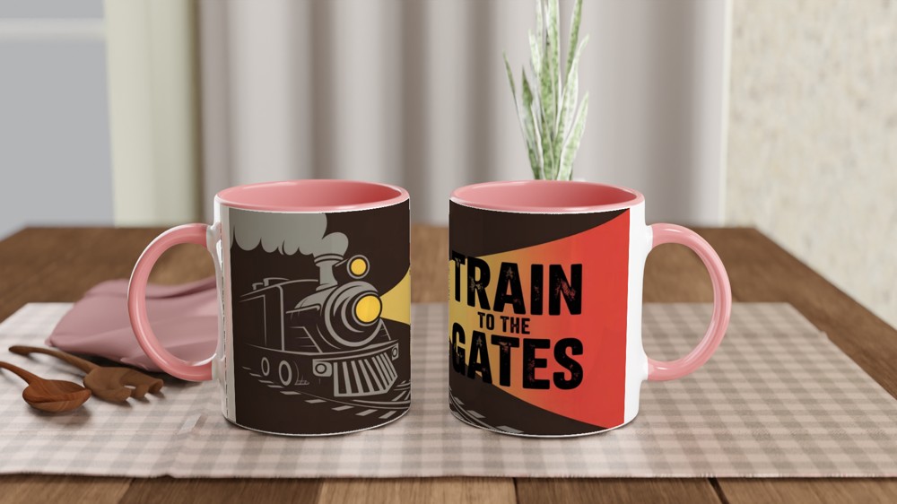 Train To The Gates Vintage Steam Locomotive Mug — view 5