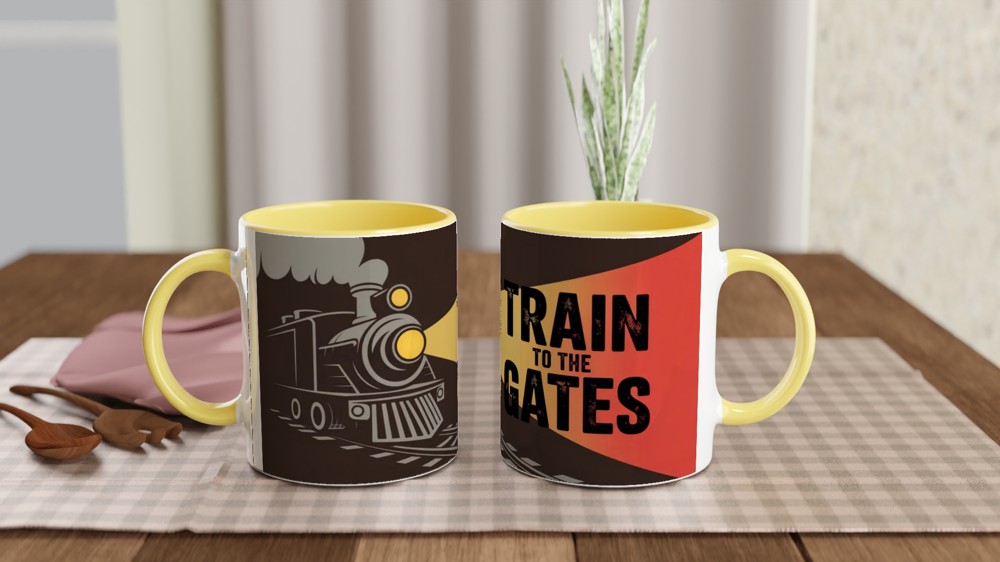 Train To The Gates Vintage Steam Locomotive Mug — view 7