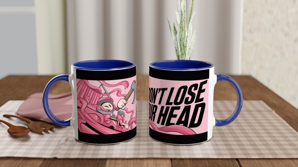 Don't Lose Your Head - Cartoon Warrior vs Tentacle Monster Mug — view 4