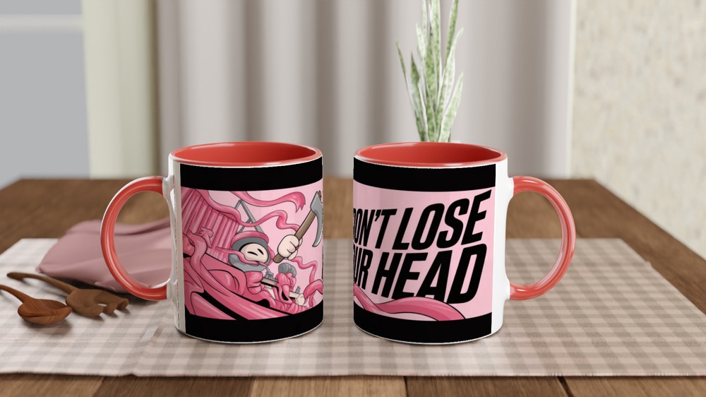 Don't Lose Your Head - Cartoon Warrior vs Tentacle Monster Mug — view 7
