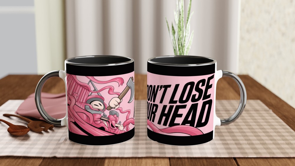 Don't Lose Your Head - Cartoon Warrior vs Tentacle Monster Mug — view 9