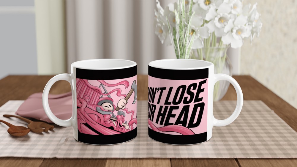 Don't Lose Your Head - Cartoon Warrior vs Tentacle Monster Mug