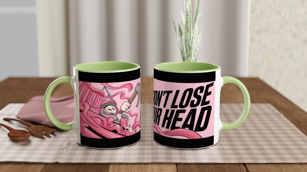 Don't Lose Your Head - Cartoon Warrior vs Tentacle Monster Mug — view 5