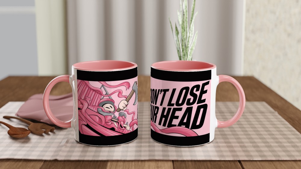 Don't Lose Your Head - Cartoon Warrior vs Tentacle Monster Mug — view 6
