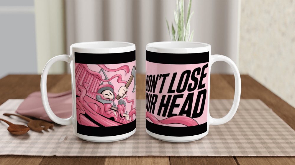 Don't Lose Your Head - Cartoon Warrior vs Tentacle Monster Mug — view 2