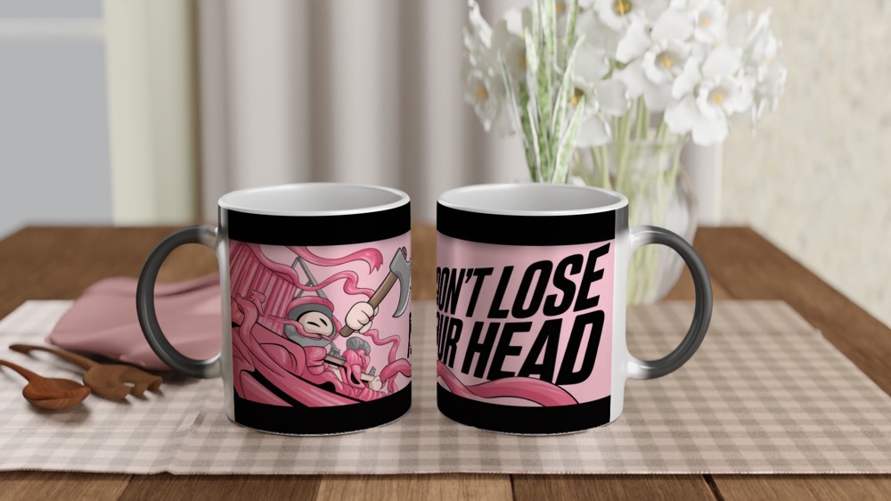 Don't Lose Your Head - Cartoon Warrior vs Tentacle Monster Mug — view 3