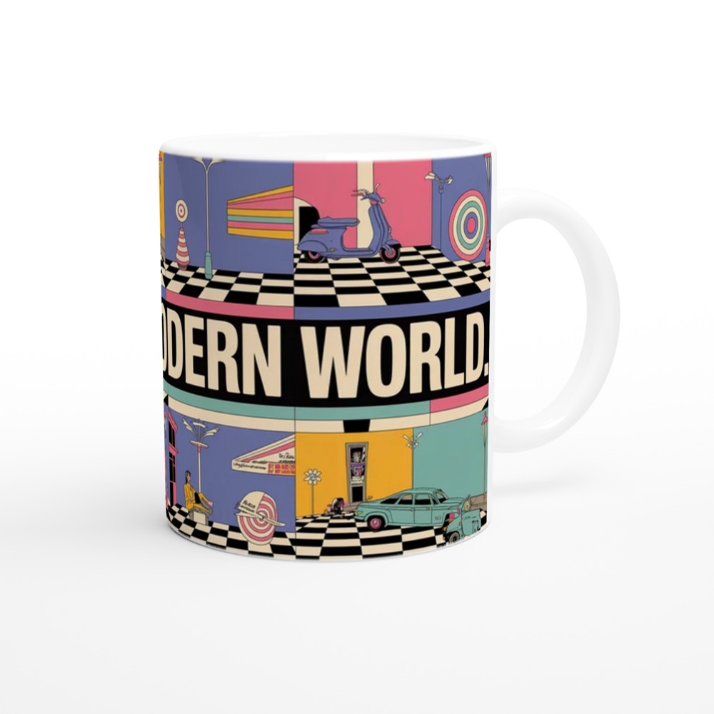 Mod Mug | This is a MODern World Retro Scooter Design | Gift for Him or Dad | 1960s Target and Checkerboard Coffee Mug — view 12