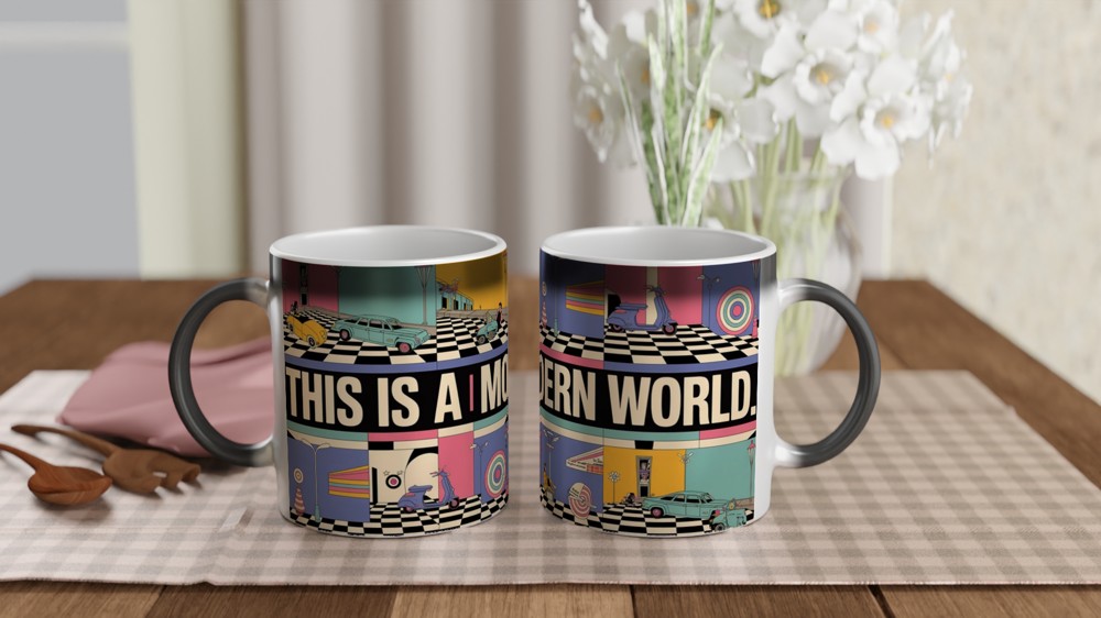 Mod Mug | This is a MODern World Retro Scooter Design | Gift for Him or Dad | 1960s Target and Checkerboard Coffee Mug — view 3