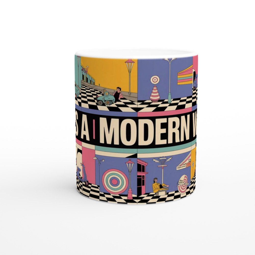 Mod Mug | This is a MODern World Retro Scooter Design | Gift for Him or Dad | 1960s Target and Checkerboard Coffee Mug — view 11