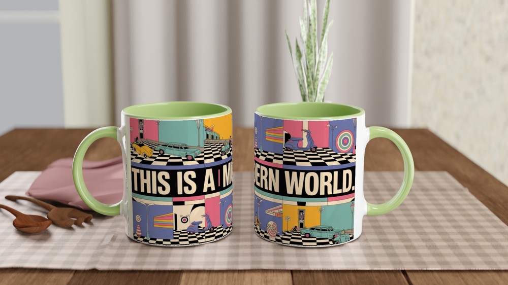 Mod Mug | This is a MODern World Retro Scooter Design | Gift for Him or Dad | 1960s Target and Checkerboard Coffee Mug — view 5