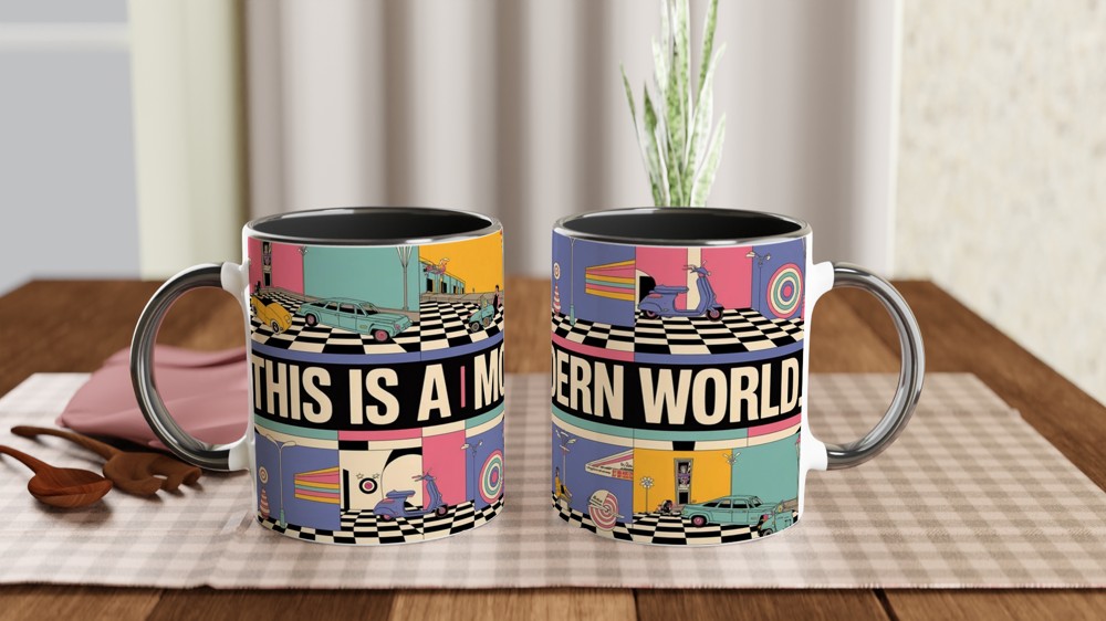 Mod Mug | This is a MODern World Retro Scooter Design | Gift for Him or Dad | 1960s Target and Checkerboard Coffee Mug — view 9