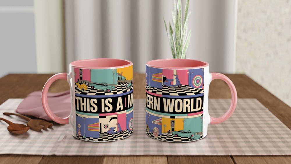 Mod Mug | This is a MODern World Retro Scooter Design | Gift for Him or Dad | 1960s Target and Checkerboard Coffee Mug — view 6