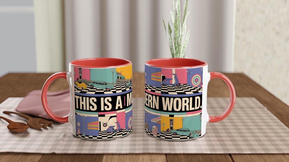 Mod Mug | This is a MODern World Retro Scooter Design | Gift for Him or Dad | 1960s Target and Checkerboard Coffee Mug — view 7