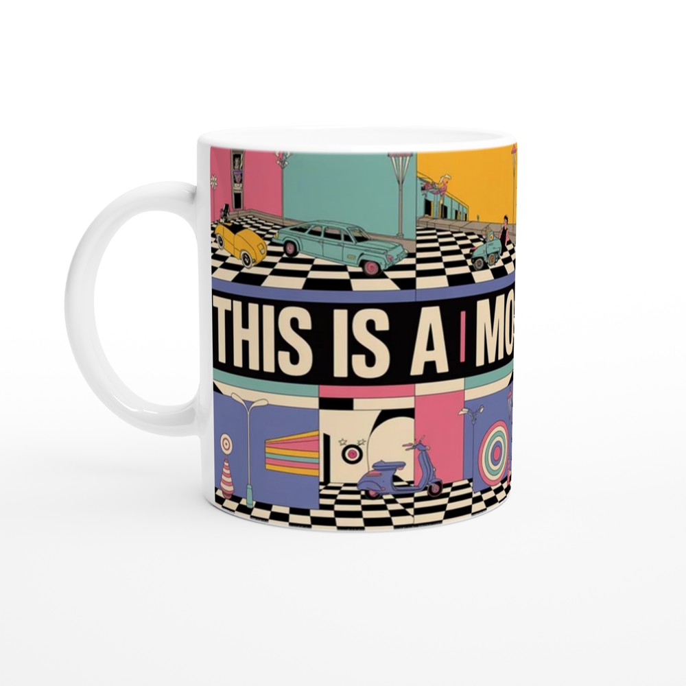 Mod Mug | This is a MODern World Retro Scooter Design | Gift for Him or Dad | 1960s Target and Checkerboard Coffee Mug — view 10