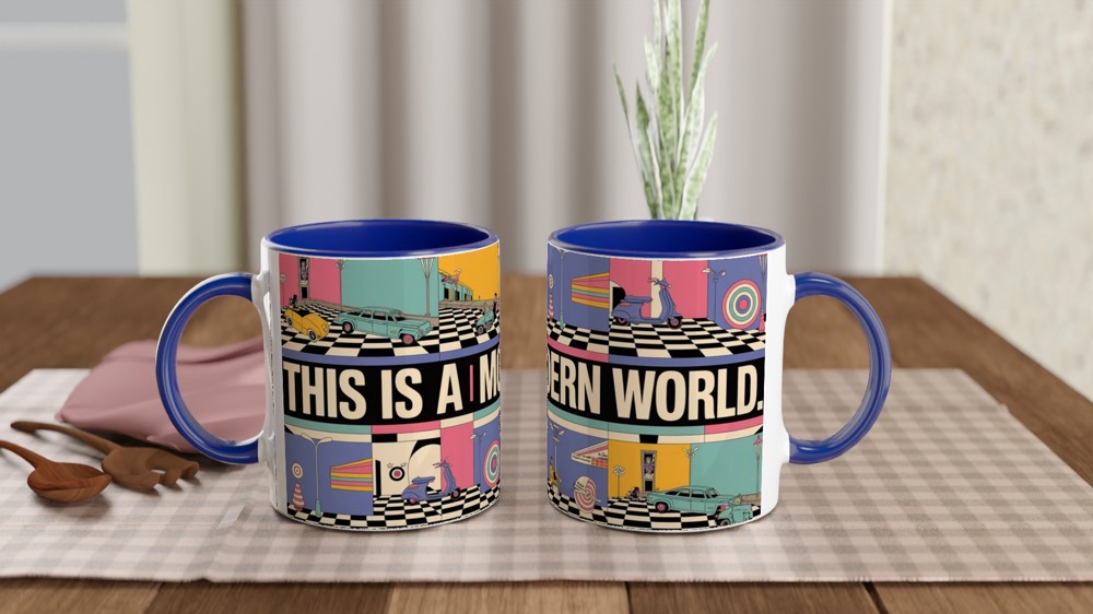 Mod Mug | This is a MODern World Retro Scooter Design | Gift for Him or Dad | 1960s Target and Checkerboard Coffee Mug — view 4