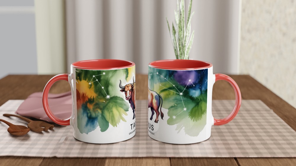 Taurus Zodiac Mug | Astrology Star Sign Gift | Watercolor Bull Constellation Present | Birthday Gift for Her or Him — view 7