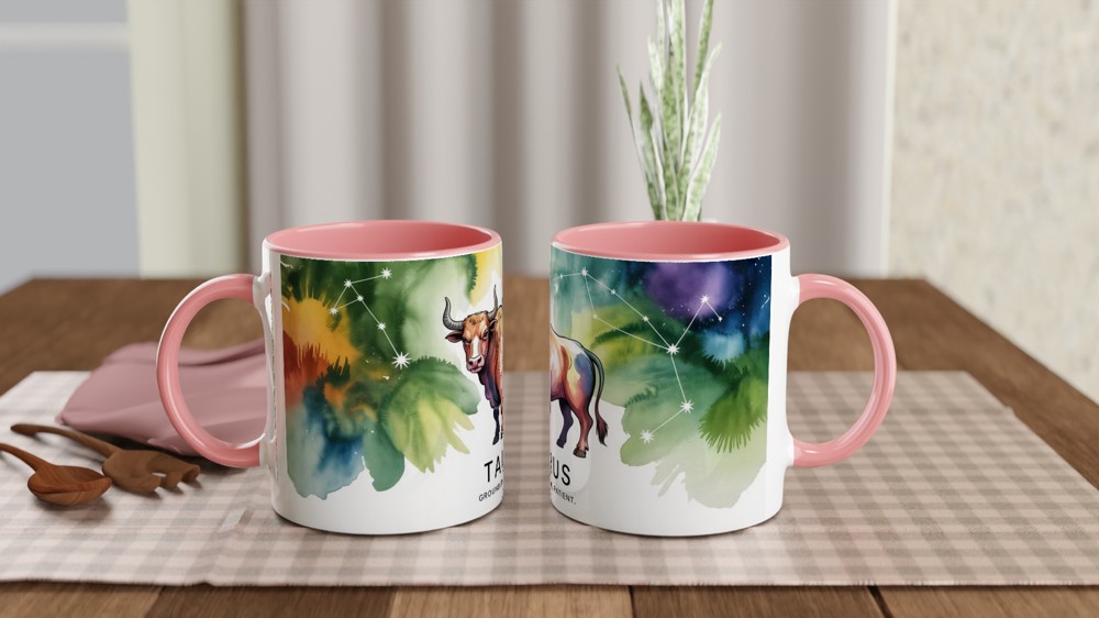 Taurus Zodiac Mug | Astrology Star Sign Gift | Watercolor Bull Constellation Present | Birthday Gift for Her or Him — view 6