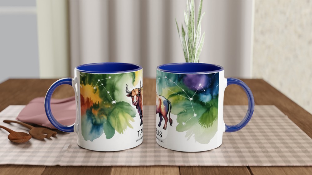 Taurus Zodiac Mug | Astrology Star Sign Gift | Watercolor Bull Constellation Present | Birthday Gift for Her or Him — view 4
