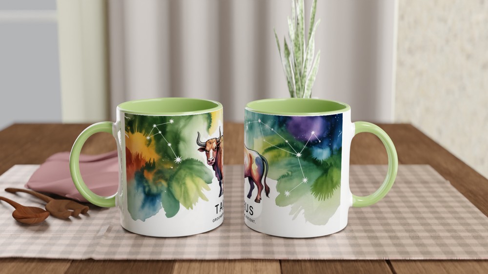 Taurus Zodiac Mug | Astrology Star Sign Gift | Watercolor Bull Constellation Present | Birthday Gift for Her or Him — view 5
