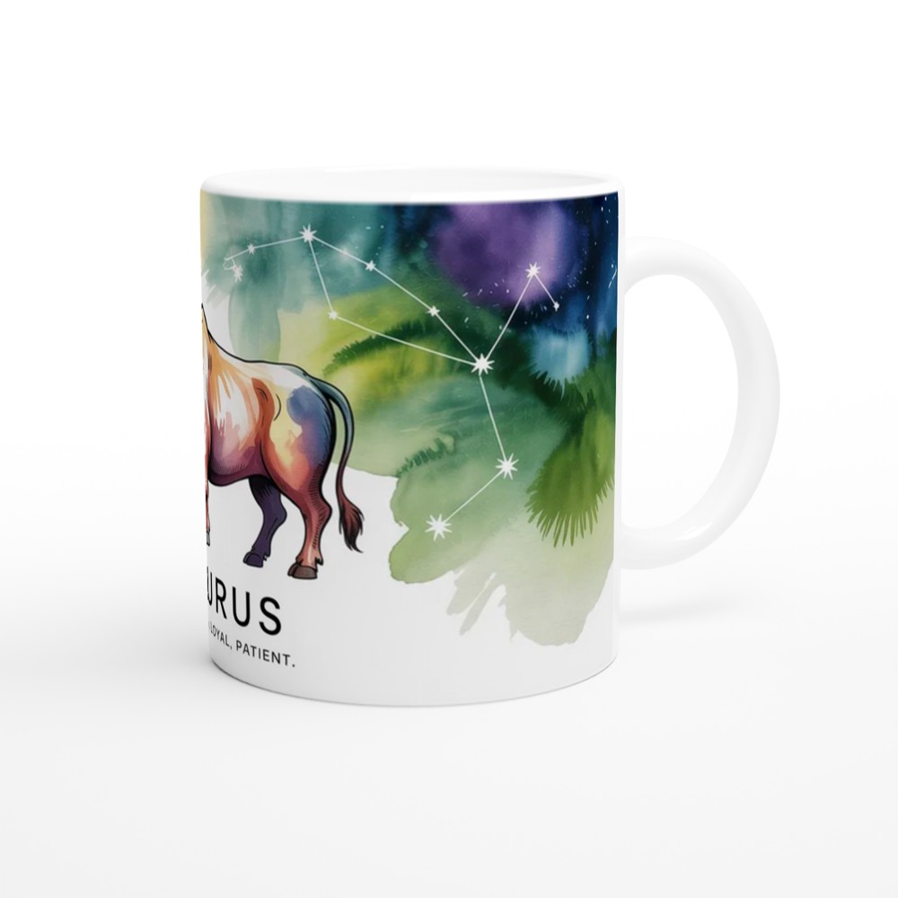 Taurus Zodiac Mug | Astrology Star Sign Gift | Watercolor Bull Constellation Present | Birthday Gift for Her or Him — view 12