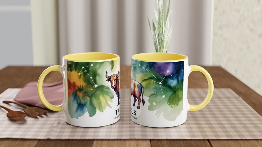 Taurus Zodiac Mug | Astrology Star Sign Gift | Watercolor Bull Constellation Present | Birthday Gift for Her or Him — view 8