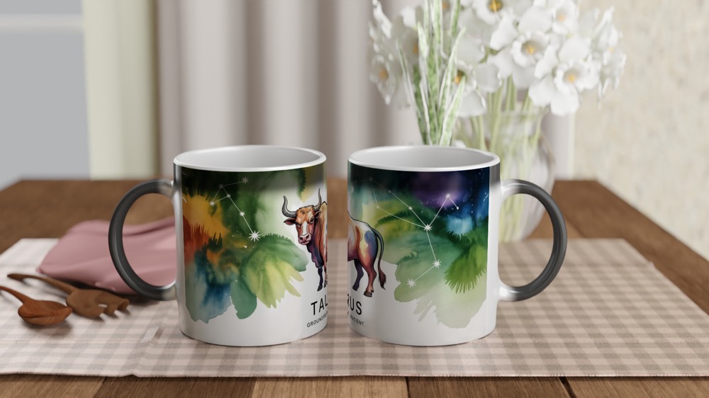Taurus Zodiac Mug | Astrology Star Sign Gift | Watercolor Bull Constellation Present | Birthday Gift for Her or Him — view 3