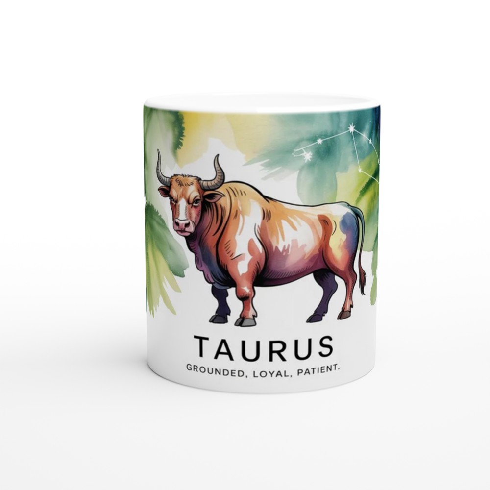Taurus Zodiac Mug | Astrology Star Sign Gift | Watercolor Bull Constellation Present | Birthday Gift for Her or Him — view 11