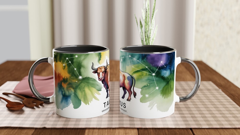 Taurus Zodiac Mug | Astrology Star Sign Gift | Watercolor Bull Constellation Present | Birthday Gift for Her or Him — view 9